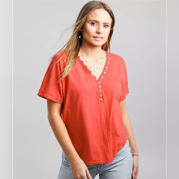 BKE Tops - BKE Raw Edge V-neck Henley-Size Small